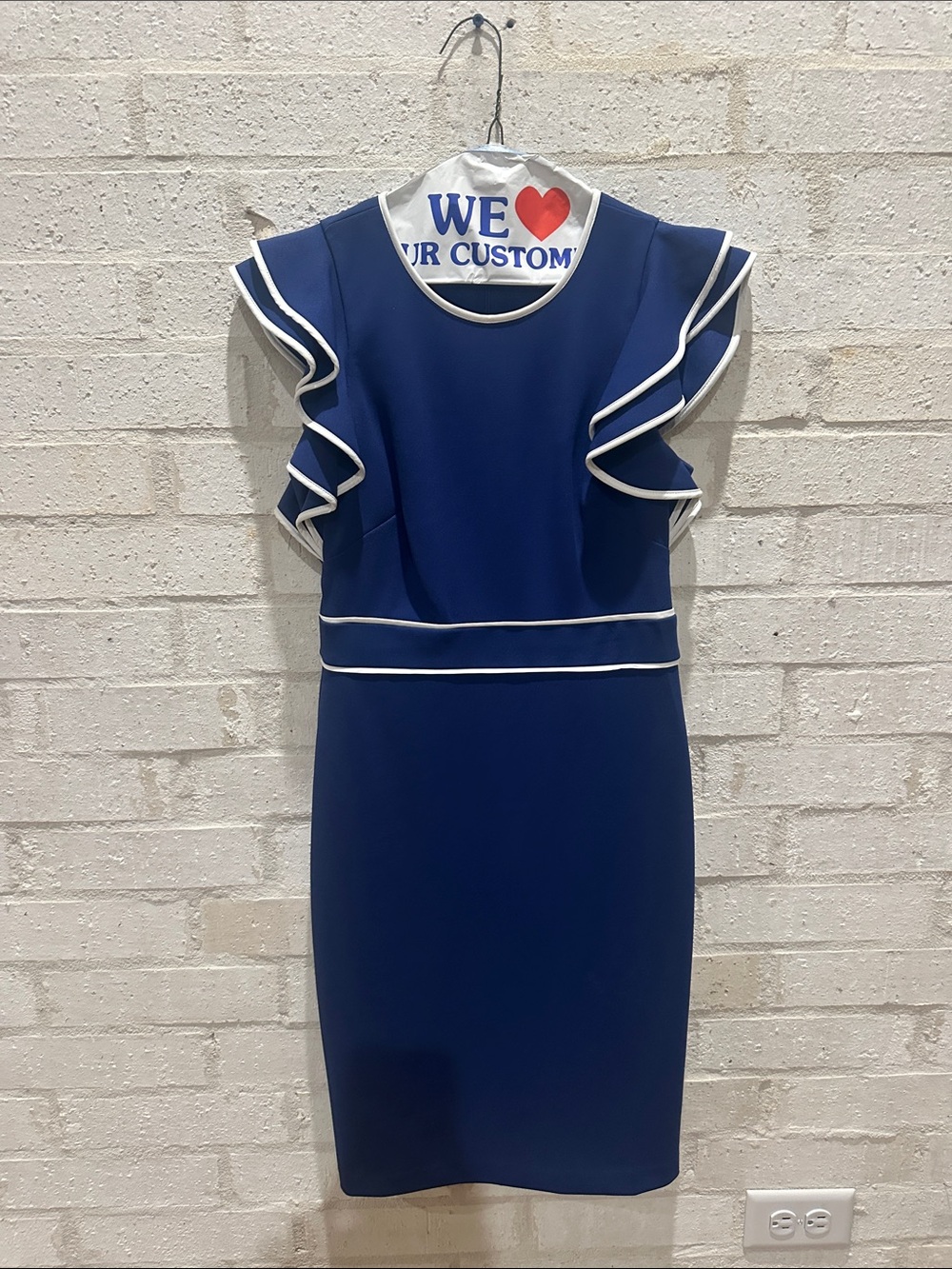 Tommy Hilfiger Navy Dress with White Piping and Ruffle Sleeves